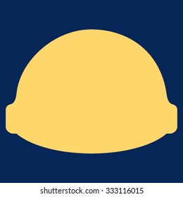 Builder Helmet vector icon. Style is flat symbol, yellow color, rounded angles, blue background.