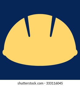 Builder Helmet vector icon. Style is flat symbol, yellow color, rounded angles, blue background.