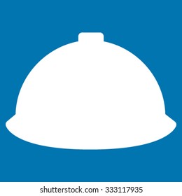 Builder Helmet vector icon. Style is flat symbol, white color, rounded angles, blue background.