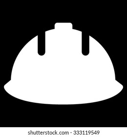 Builder Helmet vector icon. Style is flat symbol, white color, rounded angles, black background.