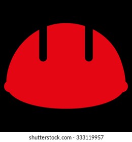 Builder Helmet vector icon. Style is flat symbol, red color, rounded angles, black background.