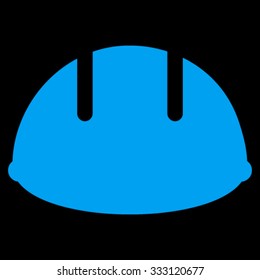Builder Helmet vector icon. Style is flat symbol, blue color, rounded angles, black background.
