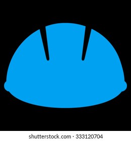 Builder Helmet vector icon. Style is flat symbol, blue color, rounded angles, black background.