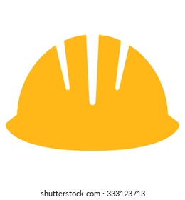 Builder Helmet vector icon. Style is flat symbol, yellow color, rounded angles, white background.