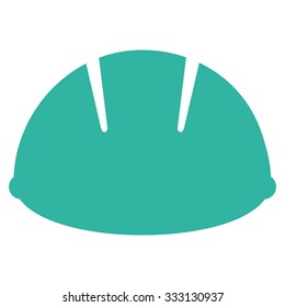 Builder Helmet vector icon. Style is flat symbol, cyan color, rounded angles, white background.