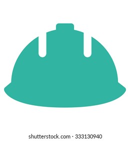 Builder Helmet vector icon. Style is flat symbol, cyan color, rounded angles, white background.