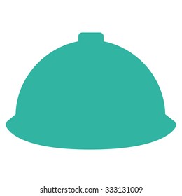 Builder Helmet vector icon. Style is flat symbol, cyan color, rounded angles, white background.