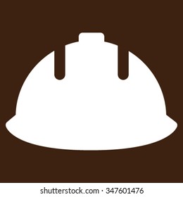 Builder Helmet vector icon. Style is flat symbol, white color, rounded angles, brown background.