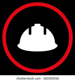 Builder Helmet vector icon. Style is bicolor flat circled symbol, red and white colors, rounded angles, black background.
