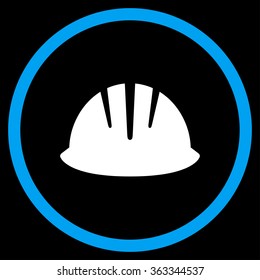 Builder Helmet vector icon. Style is bicolor flat circled symbol, blue and white colors, rounded angles, black background.
