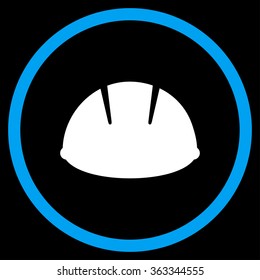 Builder Helmet vector icon. Style is bicolor flat circled symbol, blue and white colors, rounded angles, black background.