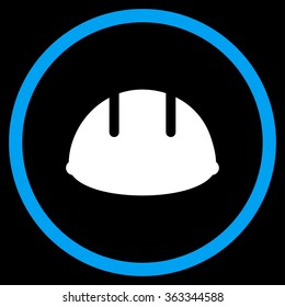 Builder Helmet vector icon. Style is bicolor flat circled symbol, blue and white colors, rounded angles, black background.