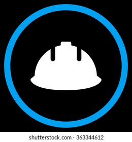 Builder Helmet vector icon. Style is bicolor flat circled symbol, blue and white colors, rounded angles, black background.