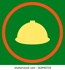 Builder Helmet vector icon. Style is bicolor flat circled symbol, orange and yellow colors, rounded angles, green background.