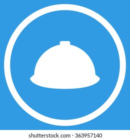 Builder Helmet vector icon. Style is flat circled symbol, white color, rounded angles, blue background.