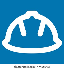 Builder Helmet vector icon. Style is contour flat icon symbol, white color, blue background.