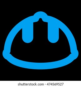 Builder Helmet vector icon. Style is stroke flat icon symbol, blue color, black background.