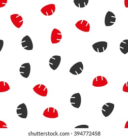 Builder Helmet vector seamless repeatable pattern. Style is flat red and dark gray builder helmet symbols on a white background.