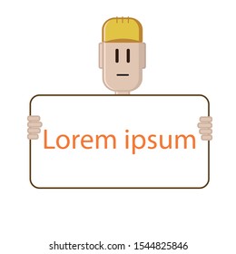 Builder holding a blank sign. Template of a sign. Abstract illustration.