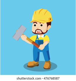 builder holding hammer illustration design
