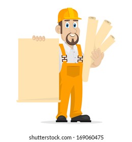 Builder holds clean sheet of paper
