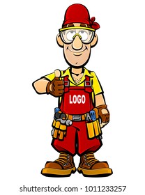 Builder, home worker. A cartoon character. Gesture of approval.