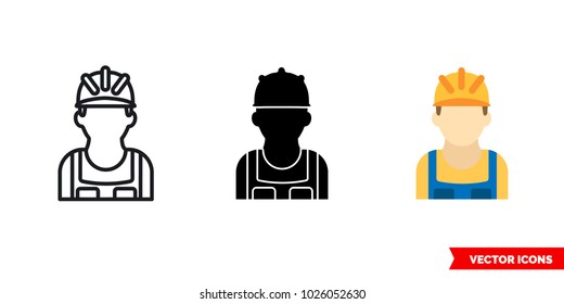 Builder icon of 3 types: color, black and white, outline. Isolated vector sign symbol.