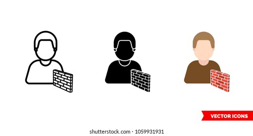 Builder icon of 3 types: color, black and white, outline. Isolated vector sign symbol.