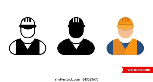 Builder icon of 3 types: color, black and white, outline. Isolated vector sign symbol.