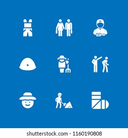 builder icon. 9 builder set with overall, plaster, professions and jobs and general helmet vector icons for web and mobile app