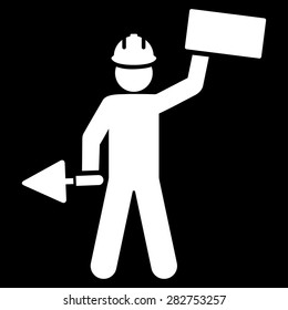 Builder icon from Business Bicolor Set. Collection style: flat symbols, white color, rounded angles, black background.