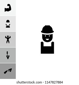 Builder icon. collection of 6 builder filled icons such as trowel, worker, bodybuilder. editable builder icons for web and mobile.