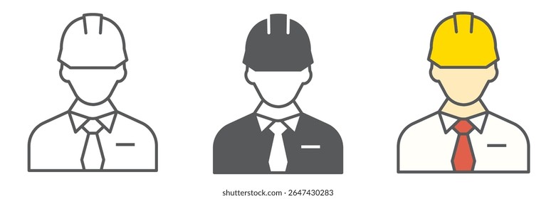 Builder icon collection, construction worker and repairman, engineer sign vector set graphics, editable stroke linear icon, eps 10