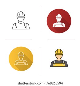 Builder icon. Flat design, linear and color styles. Construction worker. Isolated vector illustrations