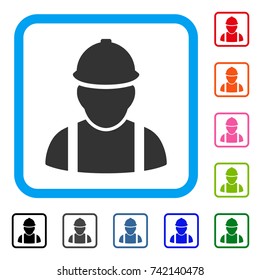 Builder icon. Flat gray pictogram symbol in a light blue rounded rectangular frame. Black, gray, green, blue, red, orange color additional versions of Builder vector.
