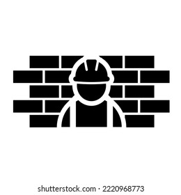 Builder icon in flat style Good job of construction worker symbol isolated on white background. Building contractor and brick wall icon in black. Filled sign Vector design for web site, UI, mobile app