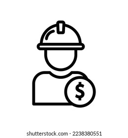 Builder icon illustration with dollar. suitable for employee icon. line icon style. icon related to construction. Simple vector design editable