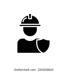 Builder icon illustration with shield. glyph icon style. suitable for safety icon. icon related to construction. Simple vector design editable