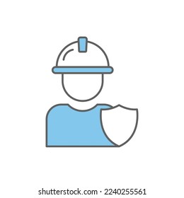 Builder icon illustration with shield. Two tone icon style. suitable for safety icon. icon related to construction. Simple vector design editable