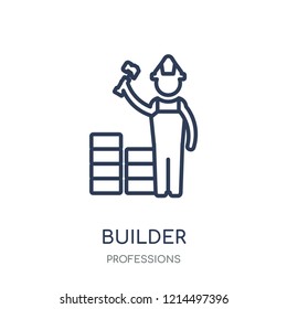 Builder icon. Builder linear symbol design from Professions collection. Simple outline element vector illustration on white background.