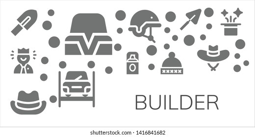 builder icon set. 11 filled builder icons.  Simple modern icons about  - Trowel, Hat, Worker, Foundation, Helmet, Repairing