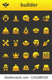 builder icon set. 26 filled builder icons.  Simple modern icons about  - Helmet, Hat, Plumb bob, Worker, Repair, Trowel