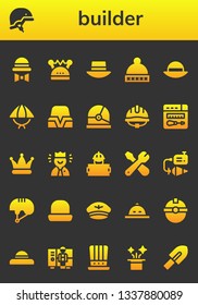 builder icon set. 26 filled builder icons.  Simple modern icons about  - Hat, Helmet, Repair, Worker, Plumb bob, Trowel