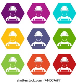 Builder icon set many color hexahedron isolated on white vector illustration