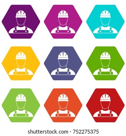 Builder icon set many color hexahedron isolated on white vector illustration