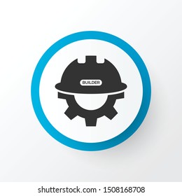 Builder icon symbol. Premium quality isolated gear with helmet element in trendy style.
