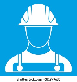 Builder icon white isolated on blue background vector illustration