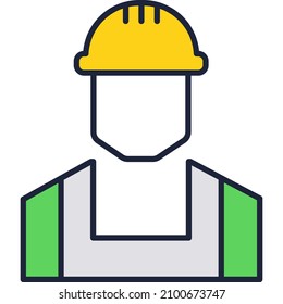 Builder icon. Worker in uniform hat helmet vector. Construction man in safety hardhat. Factory engineer or workman portrait. Man profession avatar