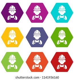 Builder icons 9 set coloful isolated on white for web