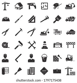 Builder Icons. Black Scribble Design. Vector Illustration.